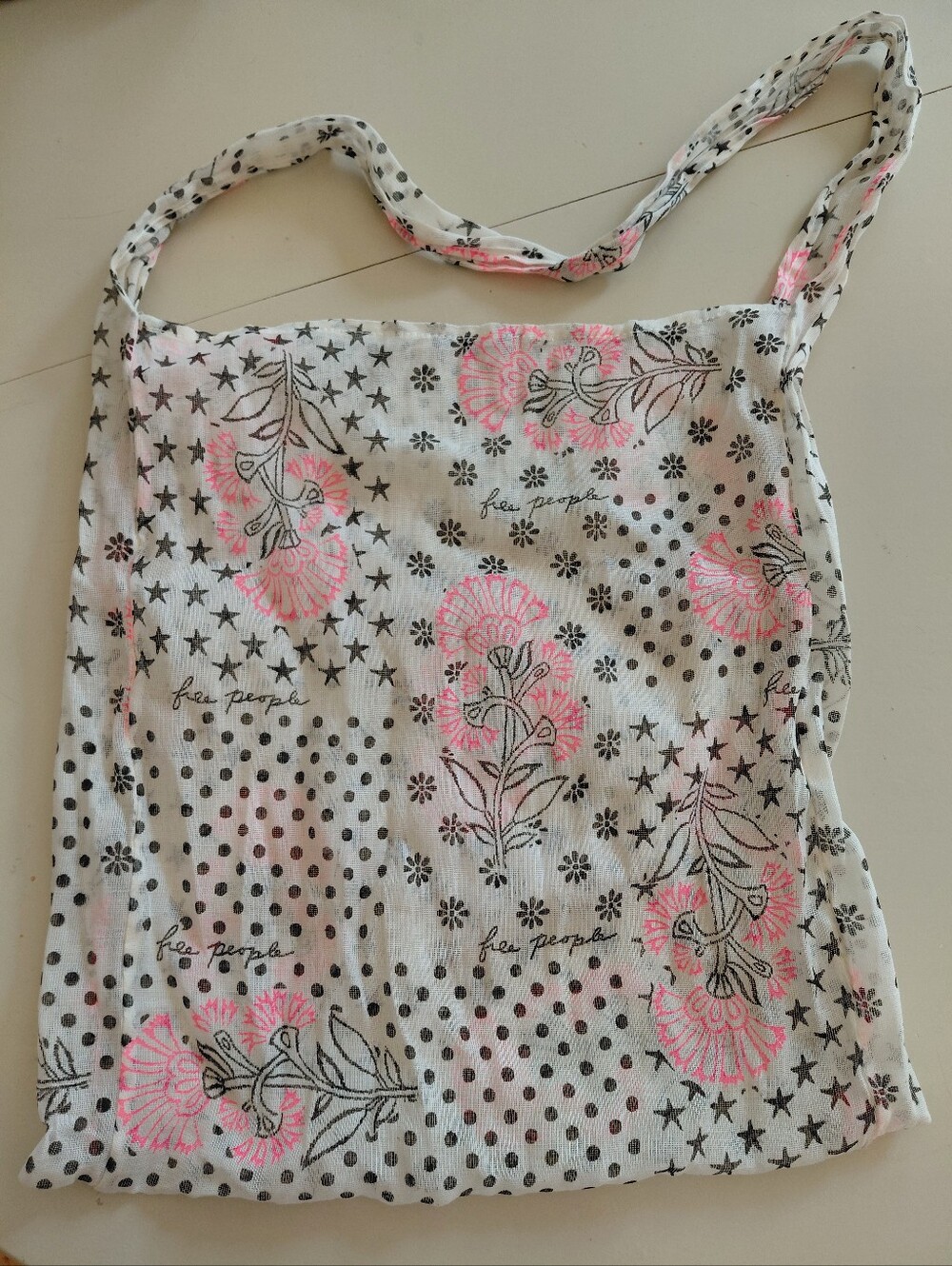 Free People Tote Bag Lightweight Floral Woven Reusable Shopping Bag